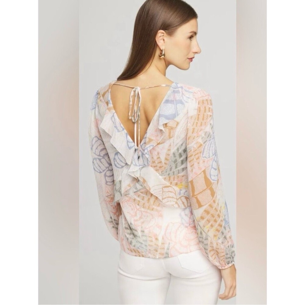 White House BlackMarket Floral Long SLV‎ Raffle Front Blouse SZ S V Neck Multi - Picture 4 of 14